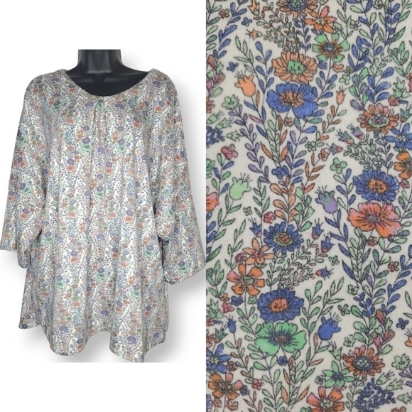OLIVE + Rose Drop Shoulder Sleeve Dainty Floral Top Plus Size 2X - Picture 1 of 9